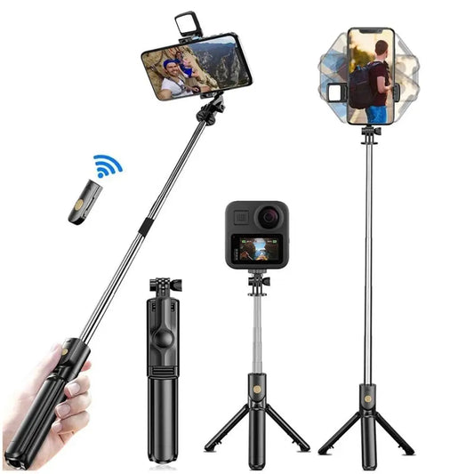 Multifunctional Wireless Selfie Stick Tripod with Fill Light and Detachable Remote